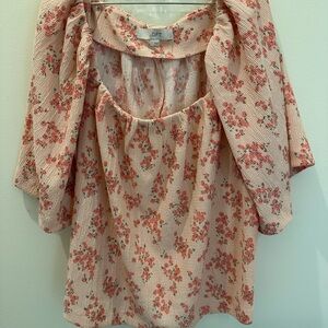 LOFT Floral Blouse in Pink and Cream